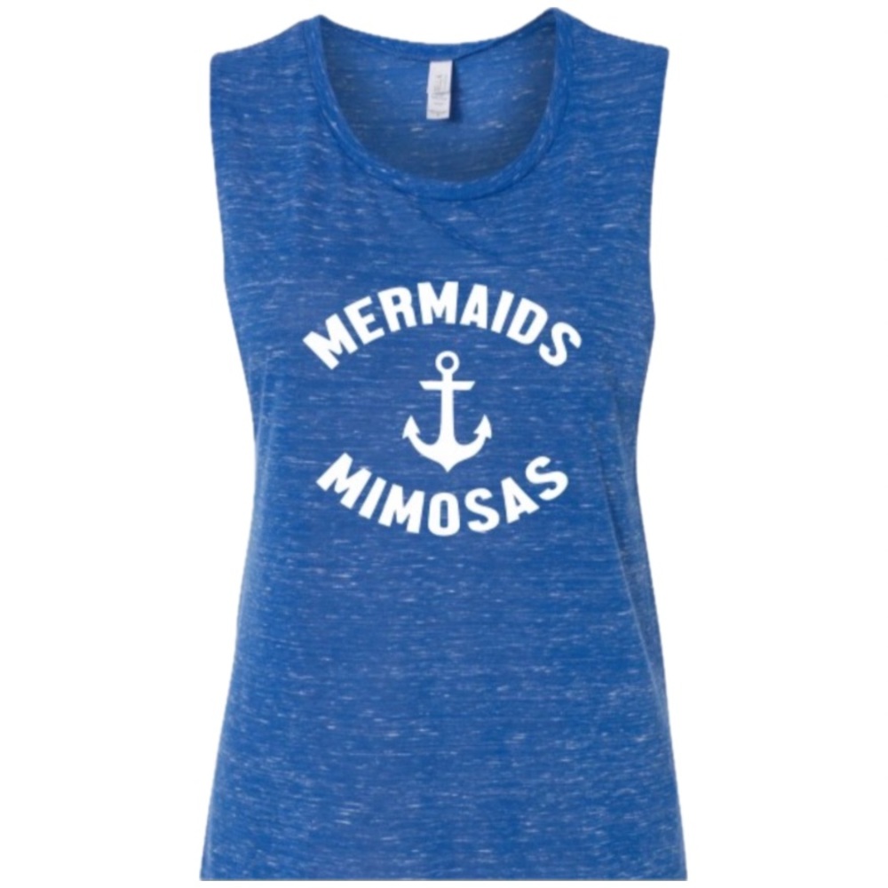 mimosas and mermaids sleeveless heathered blue love tank ultra soft SZ medium